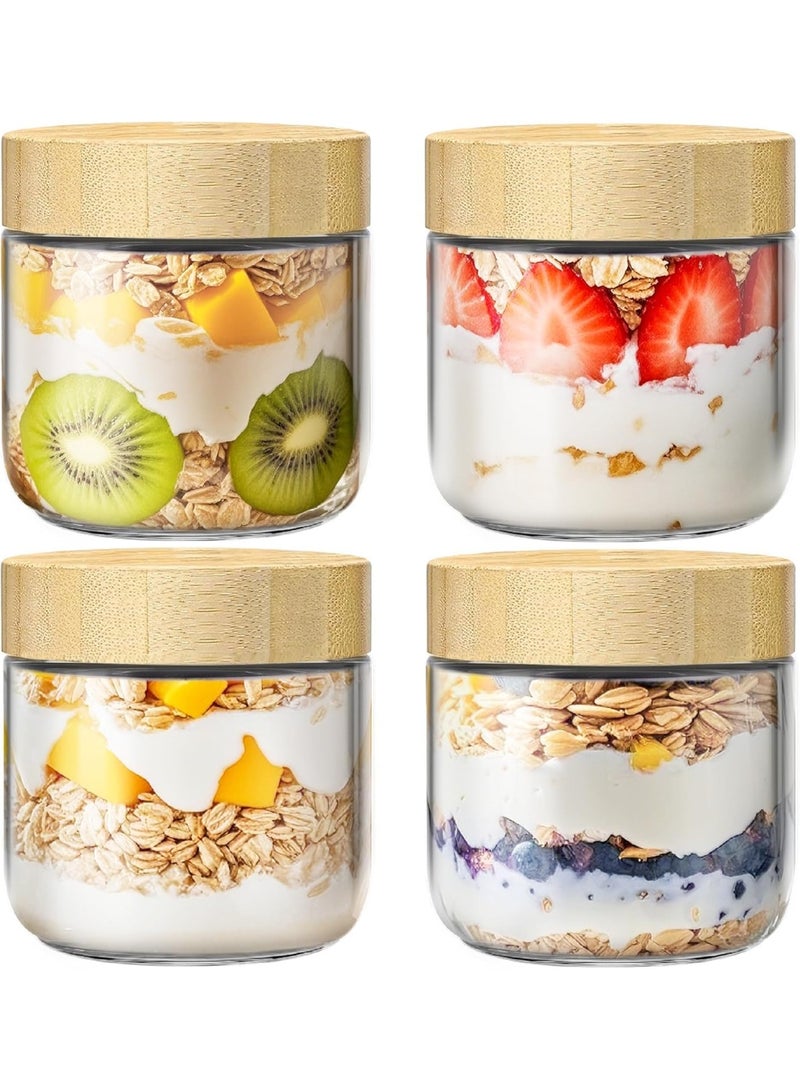 10oz Glass Meal Prep Jars with Bamboo Lids - 4 Pack: Versatile Overnight Oats, Yogurt, Salad Containers - Airtight, Leakproof, Dishwasher Safe - 3.4" Wide Mouth - BPA & - Image 1